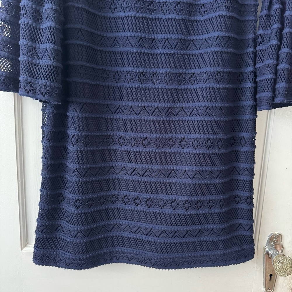 Chaps Midnight Blue Long Sheer Bell Sleeve Dress Size 12 Classic, Contemporary - Picture 8 of 13